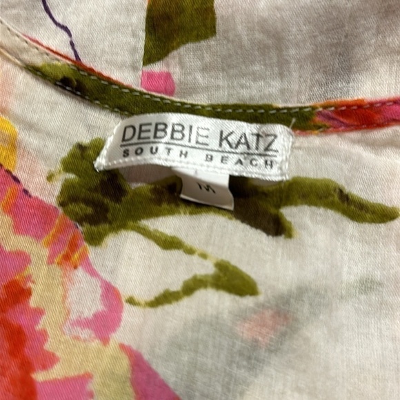 Debbie Katz South Beach white/orange/pink/yellow bright floral wrap dress medium - Picture 4 of 7
